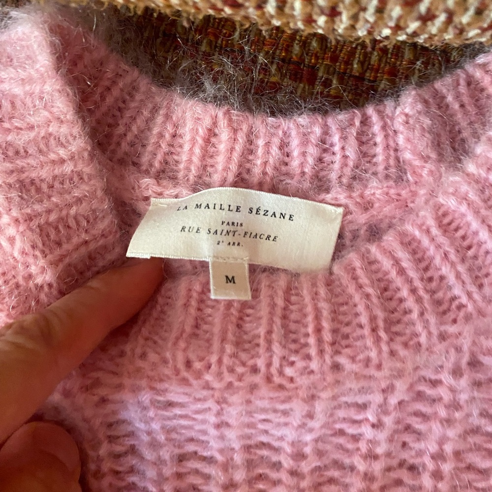 Sezane Cozy mohair blend Pink Chunky Knit Sweater - Picture 2 of 6